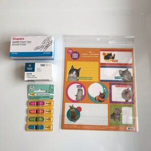 Post It Arrow Flags + Jumbo / #1 Paper Clips + Sassy Cat Stickers / Labels Lot